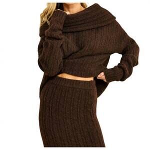 NEW LINE AND DOT ophelie knit off the shoulder sweater in brown